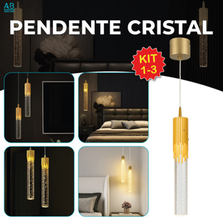 Luminária Pendente Tubo de Cristal Led de Luxo Dourado com Bolha 3 Tons de Luz Bivolt em Oferta na Shopee