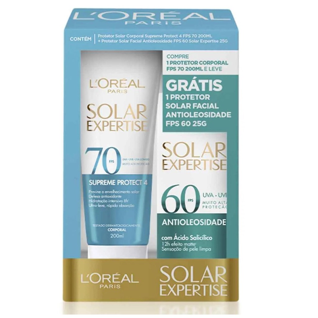 Kit Protetor Solar L'Oréal Solar Expertise Corporal Supreme Protect 4 FPS70 200ml + FPS60 Facial 25g