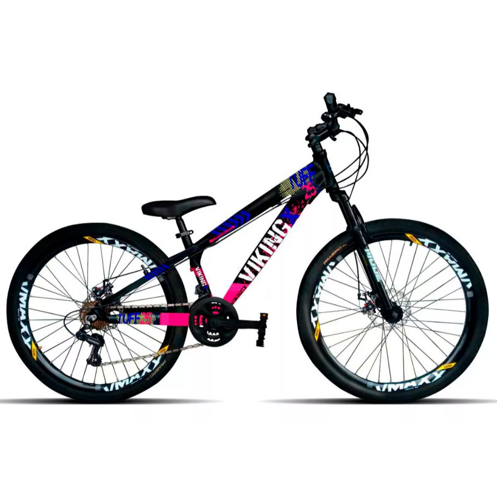 Mountain bike VikingX Tuff 25 aro 26 13" 21v freios de disco mecânico cor preto/rosa em Oferta na Shopee
