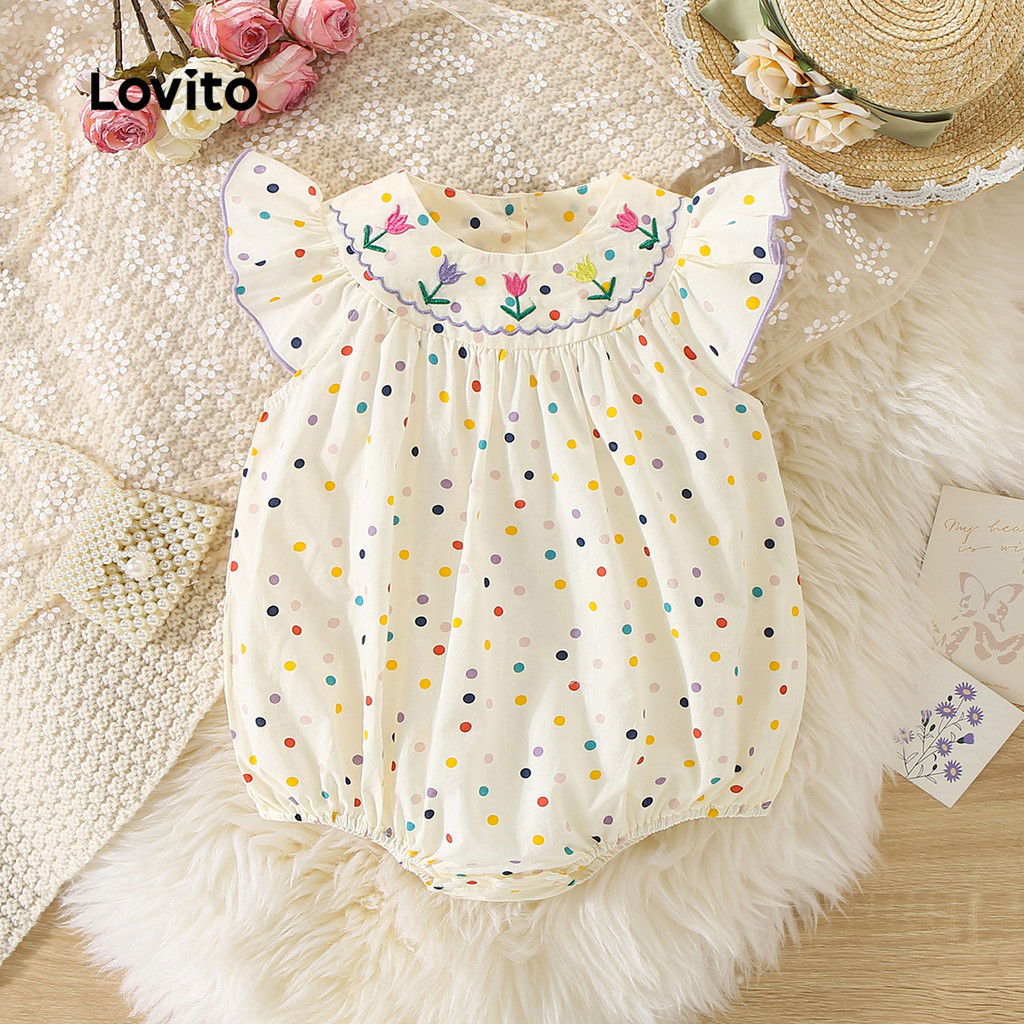 Lovito Macacão Casual Com Babados De Bolinhas Para Bebê LCS099107 em Oferta na Shopee