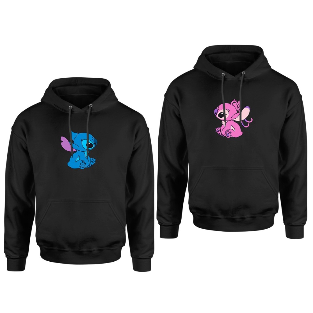 Kit Blusas Moletom blusa de frio Conjunto Casal Stitch e Angel caouz e canguru