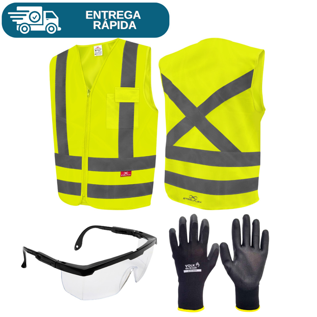 Kit Epi Entregador Mercado Colete Refletivo + Luva Multitato Pu + Óculos Rj Proteção Segurança em Oferta na Shopee
