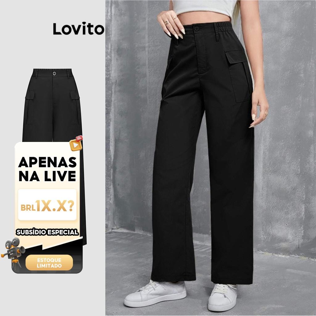 (KOL‘s pick) Lovito Calça Casual Simples com Bolso para Mulheres L108ED1078 - Women Clothes