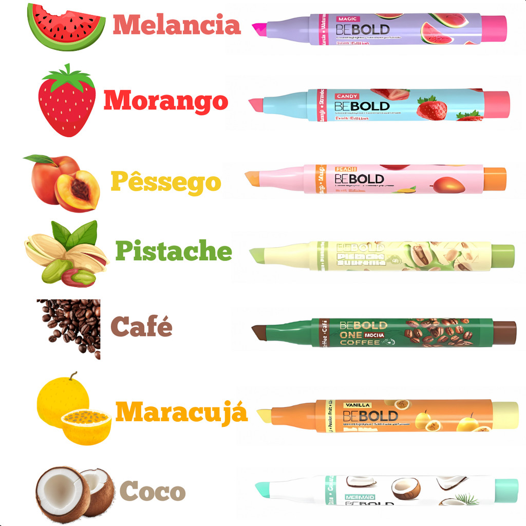 Kit Marca Texto Be Bold Frutas Newpen 7 Cores Com Cheirinho Caneta Marca Texto Colorida para Escola Estudo e Planner