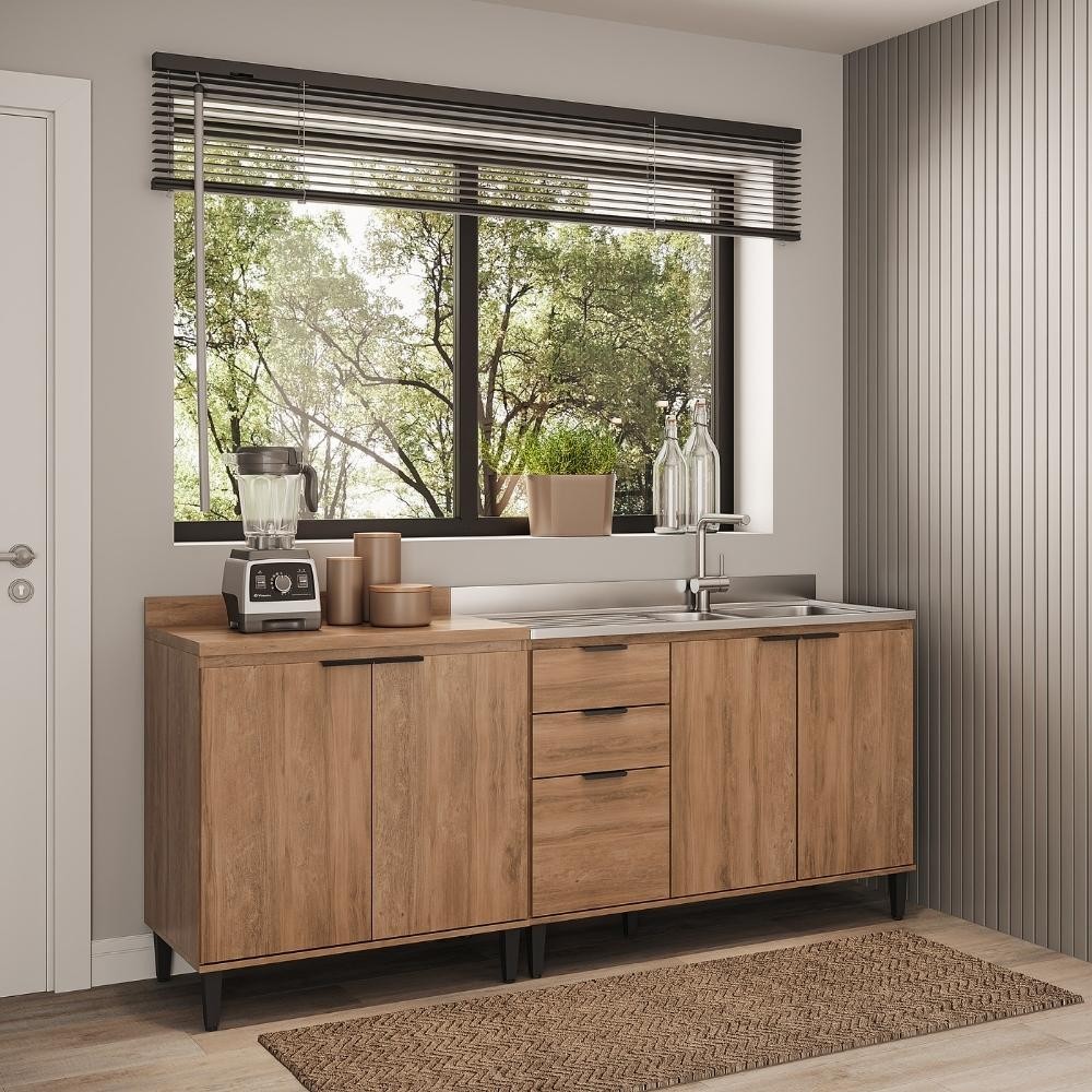 Conjunto Balcões Miami Point Carraro Freijó em Oferta na Shopee