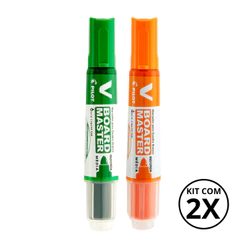 Kit com 2 Marcadores Para Quadro Branco V Board Master - PILOT KITS:VERDE+LARANJA