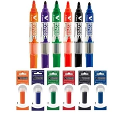 Kit com 6 Marcadores para Quadro Branco + 6 Refis PILOT