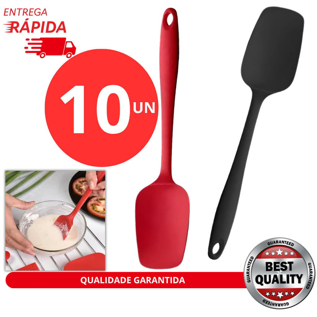 Jogo 10 Espátula de Silicone Espátula 27cm Grande Reta Cozinha Casa Buffet Linha Premium