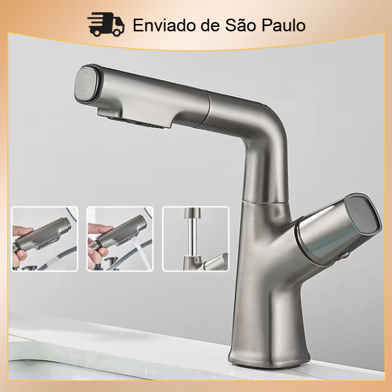 Torneira Cozinha Gourmet de Bancada Monocomando Cinza Com Spray Flexível Misturador em Oferta na Shopee