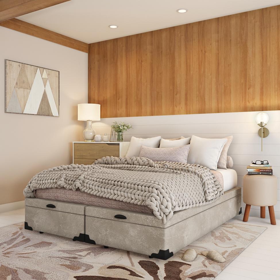 Base para Cama Box Queen Maci com Baú Suede (45x158x198) Bege em Oferta na Shopee