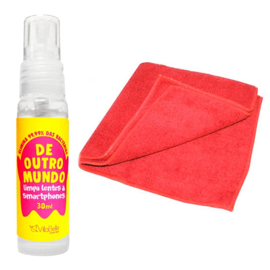 Kit Limpa Bacterias Lentes e Celulares com Pano Microfibra Cor: Vermelho