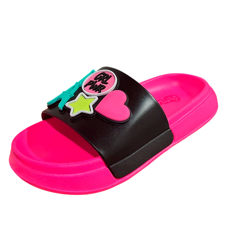 Chinelo Infantil Menina Slide Plugt Girl Power Preto Praia Férias Leve Antiderrapante Enfeite Moda em Oferta na Shopee