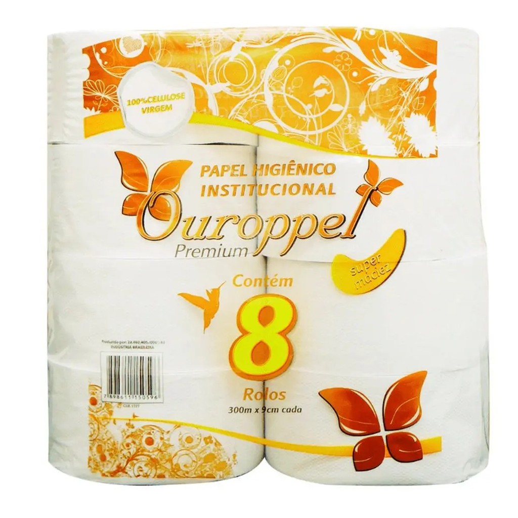 Papel Higiênico Rolão Ouroppel 300m Real 8 Rolos Luxo 100% Celulose