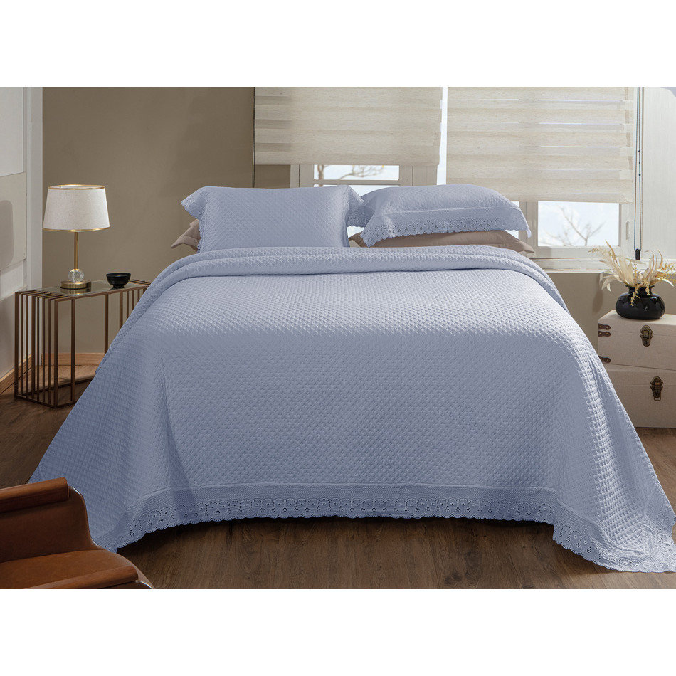 Kit Colcha Cobre Leito 160x240Cm Solteiro Bouti Paradise C/ Renda Toque Macio Cama Box Coxa Microfibra