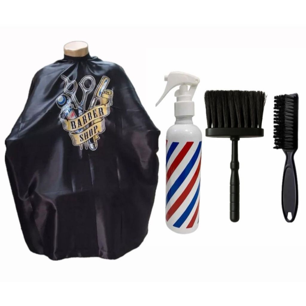 Kit Cabeleireiro Capa De Cetim + Borrifador Pole Com Espanador Figaro E Escovinha de Limpeza
