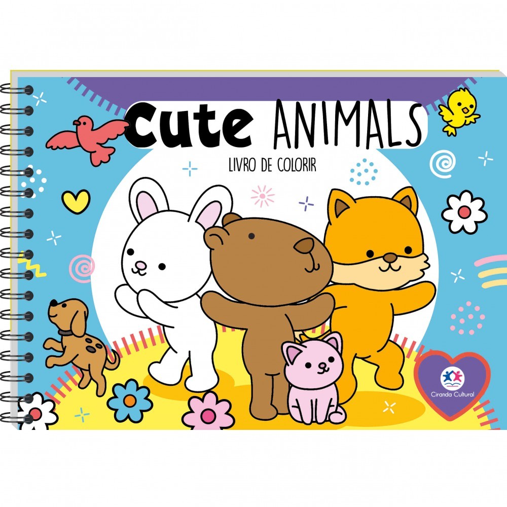 Livro Capa dura Cute Animals - Para colorir