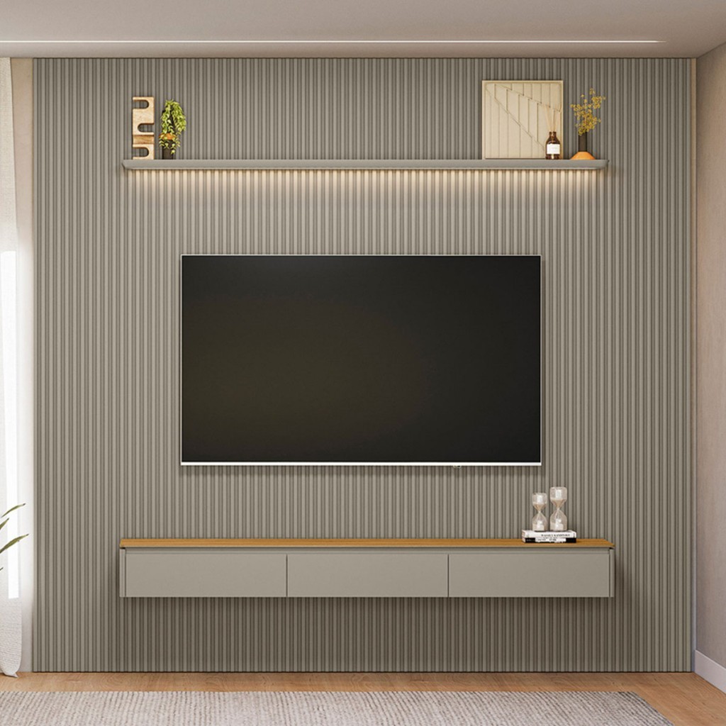 Painel para TV Até 85 Polegas 3 Portas 1 Prateleira Ripado Tauri/Gris Fosco 810010305 - Linea Brasil em Oferta na Shopee