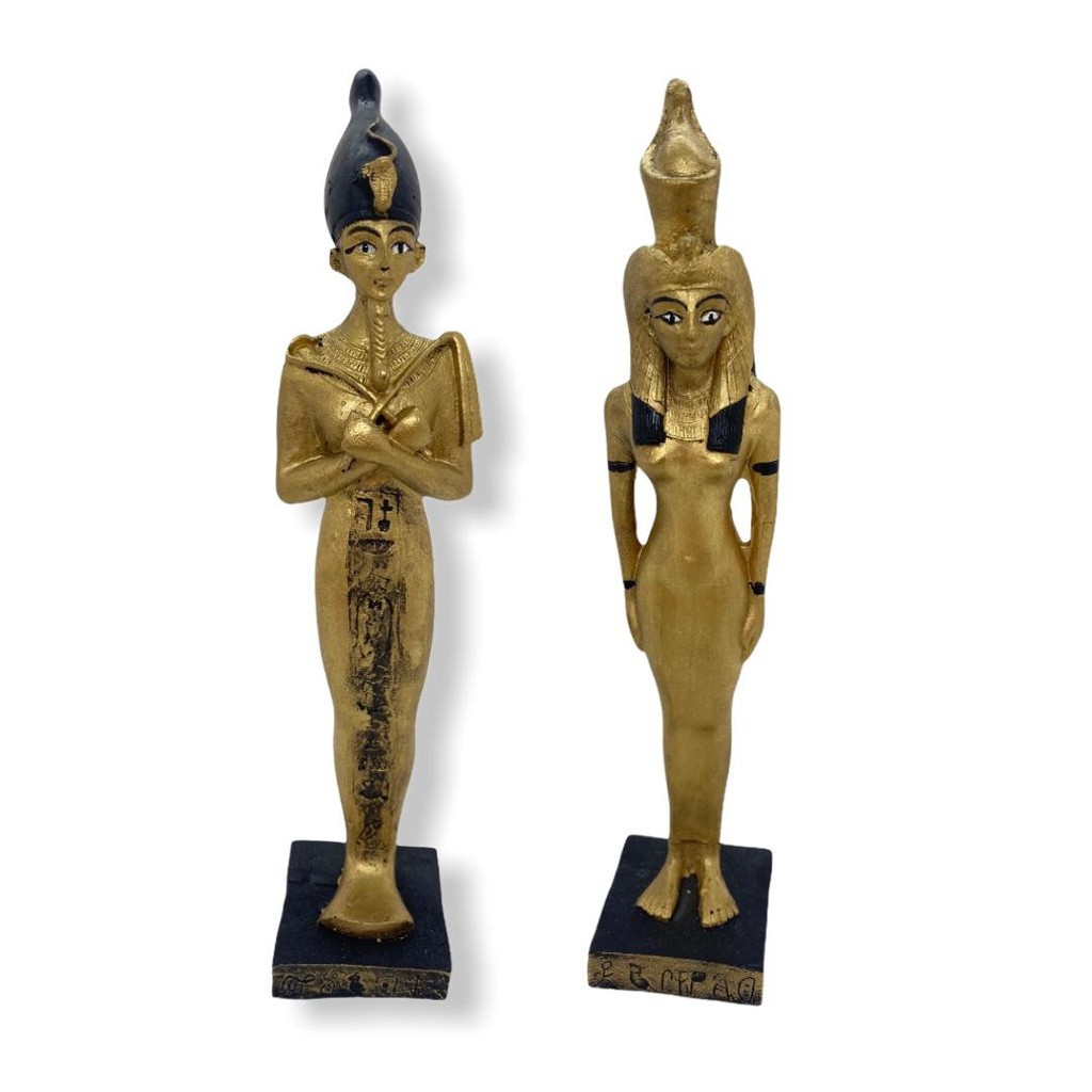 Kit Esculturas Casal Deuses Egipcios Isis e Osiris 22 cm em Resina
