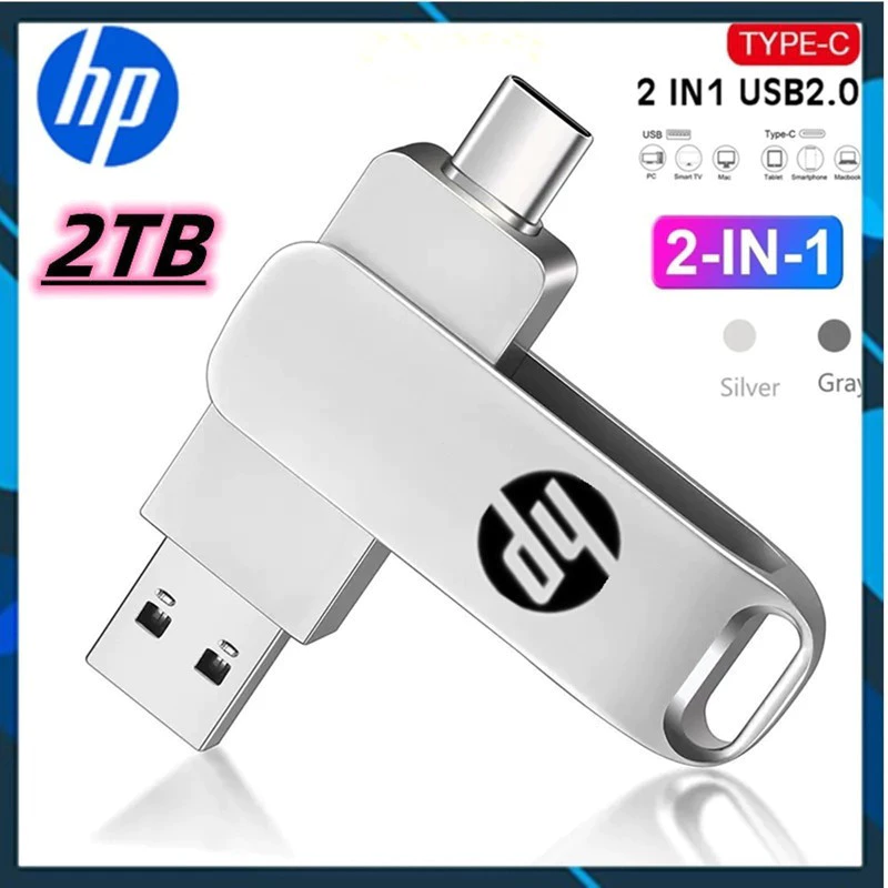 Unidade flash USB HP 2TB 1TB OTG Metal TYPE-C 512GB 256GB 128GB Android microOTG Pen Driver 32GB 64GB 16GB 8GB