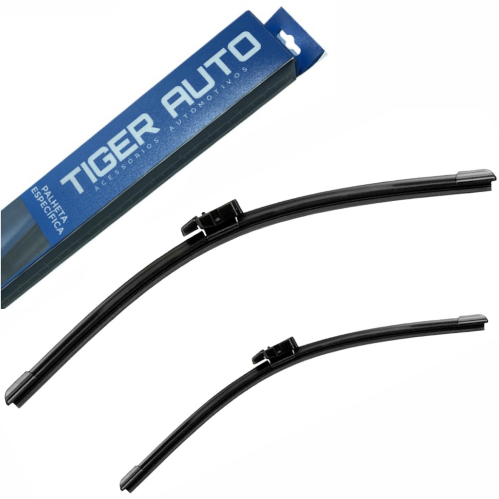 Par Palhetas Silicone Limpador Parabrisa Dianteiro Tiger Auto Ecosport 2013 a 2018 e KA 2014 a 2018