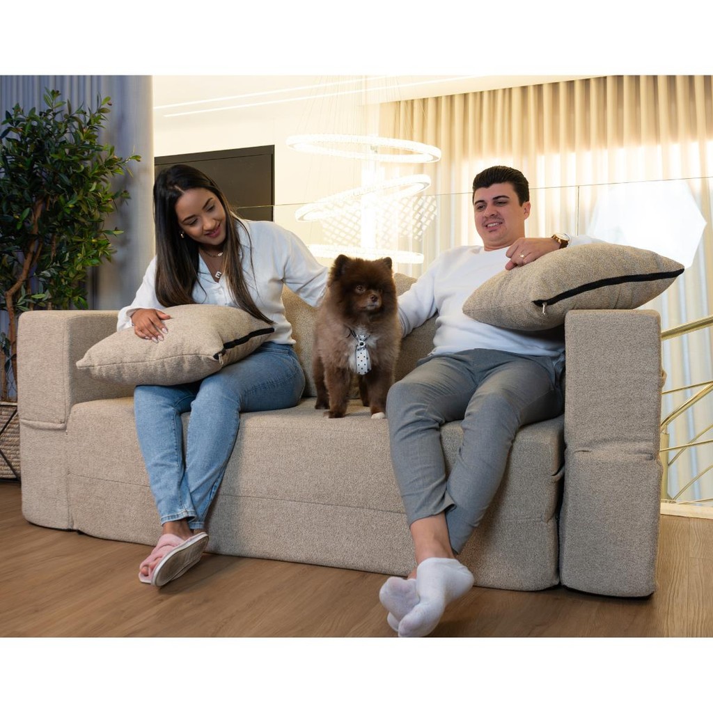 Sofá Cama 2 Lugares 1,90m 3 Em 1 Retrátil Uno Bege Keiko