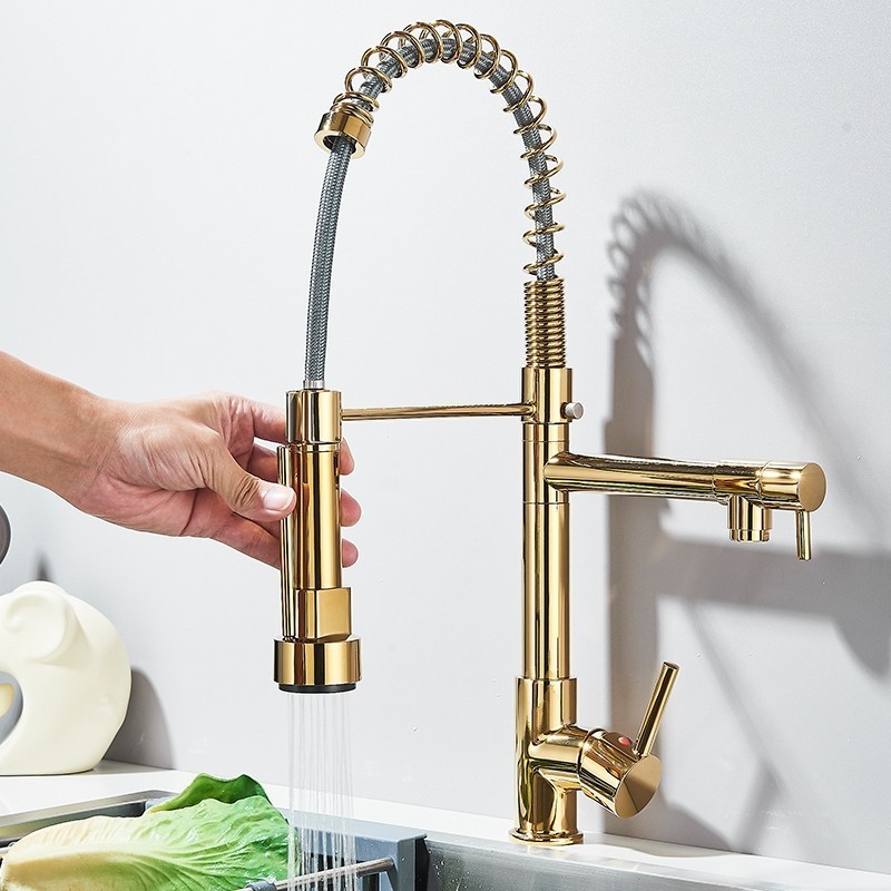 Torneira Cozinha Gourmet Monocomando Com Spray Extensor Dourado em Oferta na Shopee