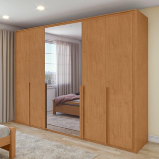 Guarda Roupa Casal 100% MDF 6 Portas Easy Space Com Espelho Amendoa Clean -Lopas em Oferta na Shopee