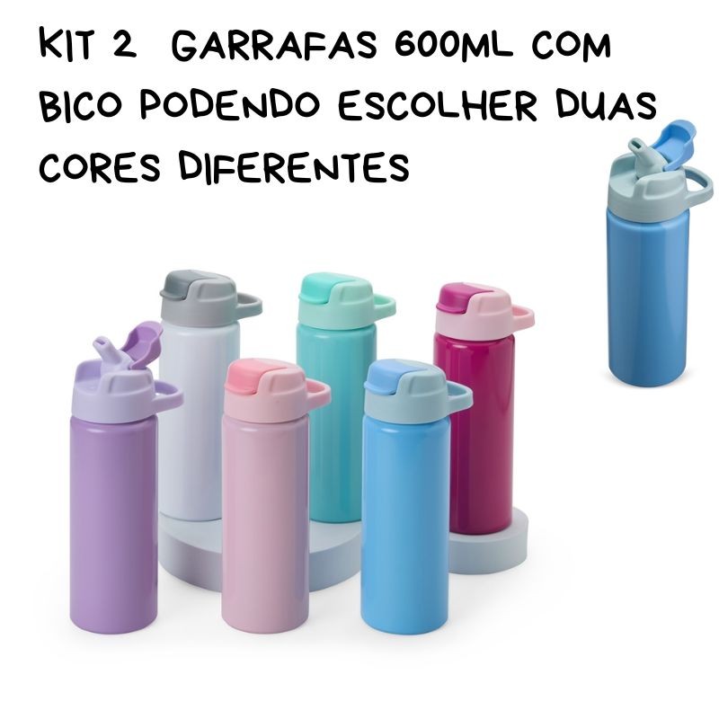 Kit 2 Garrafa Squeeze de Alumínio 600ml com canudo e bico em Oferta na Shopee
