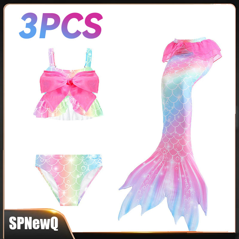 kit 3 Conjunto De Traje De Banho De Sereia Infantil Para Meninas Com Cauda De Sereia