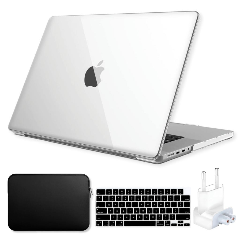 Capa SkinCase P/ MacBook Pro 16 Pol M3 M2 M1 Pro/Max Kit Bag +Protetor Teclado +Plug BR - Cristal