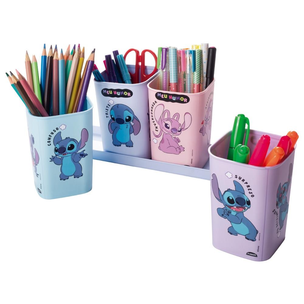 Porta Caneta Lápis Stitch Angel Bandeja Plasútil em Oferta na Shopee