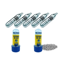 Kit 5 Cilindros Co2 12g e 200 Esferas Bolinhas de Aço 6mm Rossi Para Pistolas C11 R11 M9 6.0mm