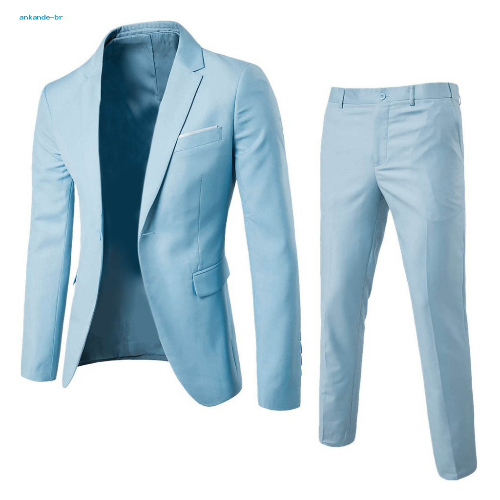 Ake-1 Conjunto Masculino Blazer Calças Cor Sólida Manga Longa Fino Ajuste Turndown Colarinho Temperamento Um Botão Bolso