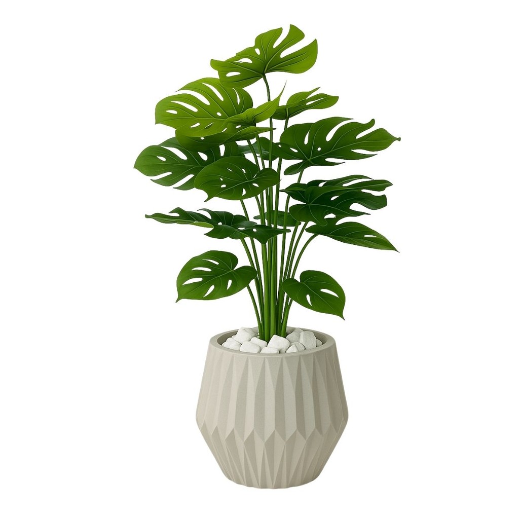 Planta Artificial Costela de Adão Com Vaso Origami Completo em Oferta na Shopee
