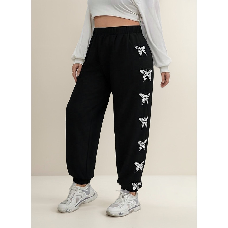 Calça Moletom Estampada Borboleta Flanelada Feminina Inverno