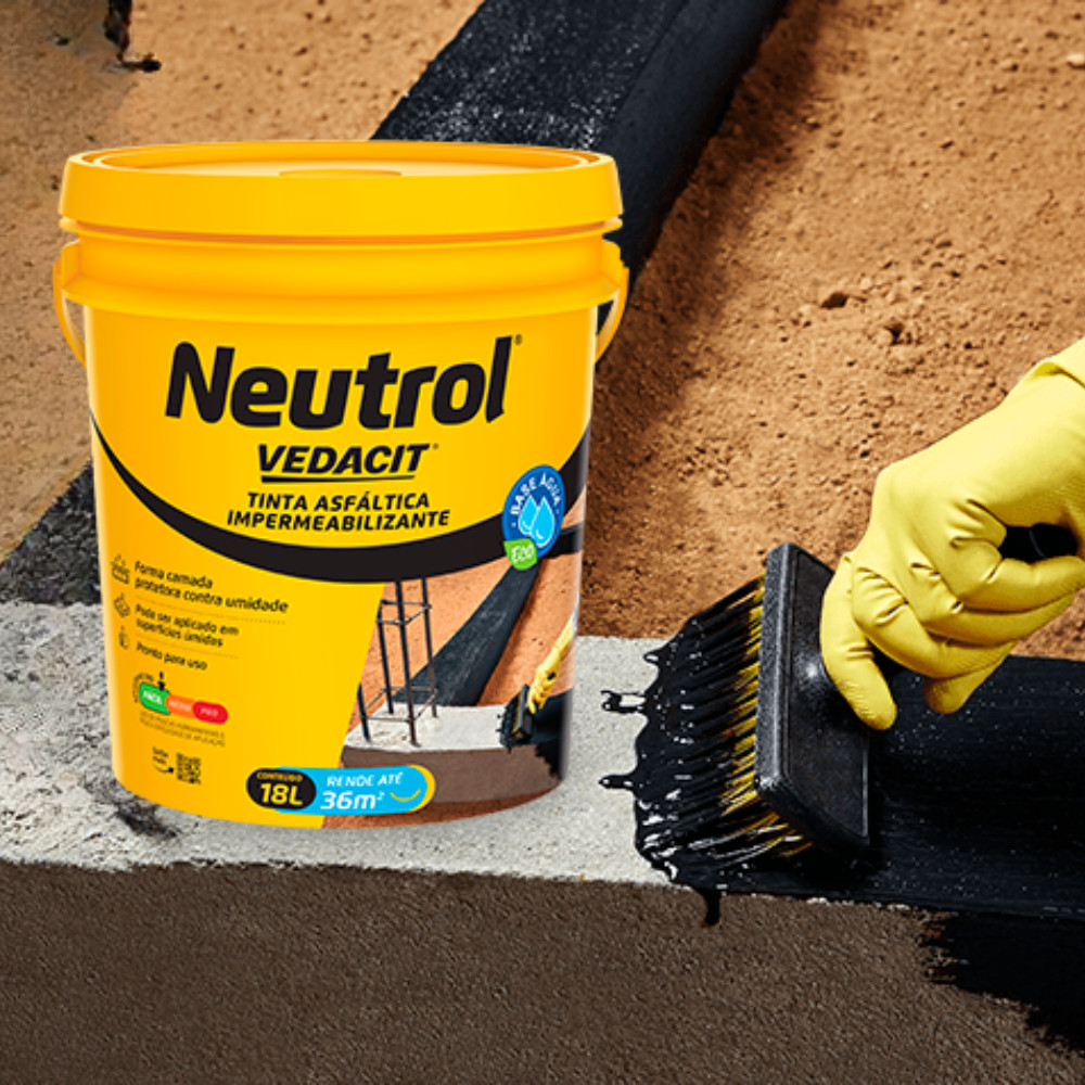 Neutrol Tinta Asfáltica Impermeabilizante Base Água 18L Vedacit Alto Desempenho Reforma Construção Área Externa