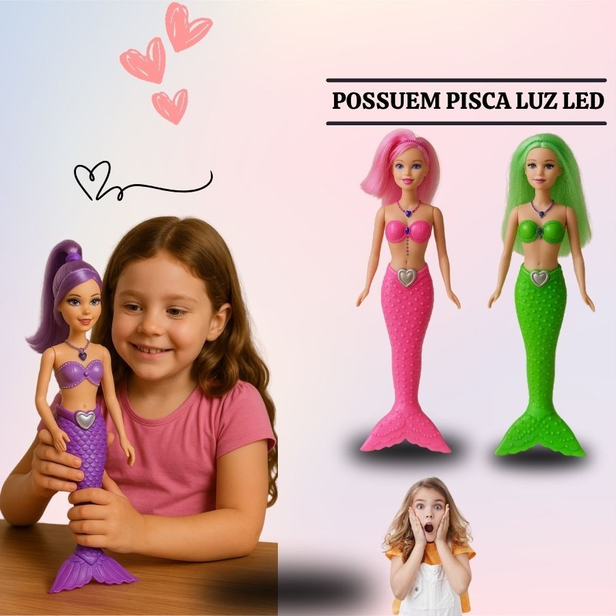 The Mini Mermaids Brinquedo Menina Boneca Princesa Sereia Articulada Com Cauda Com Luz