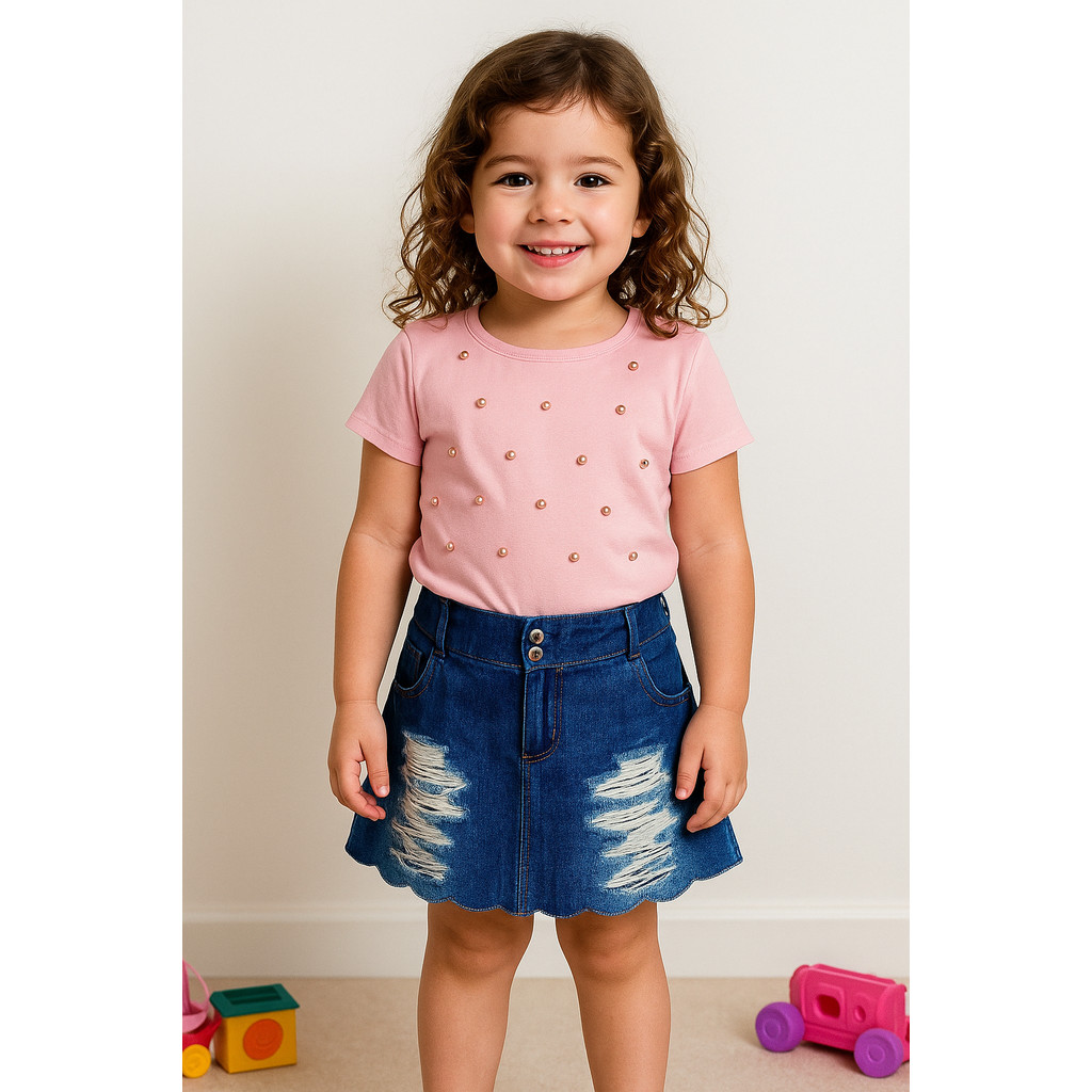 Blusa Mini Diva Rosa Com Pérola De 1 A 10 Anos - Nina Kid's