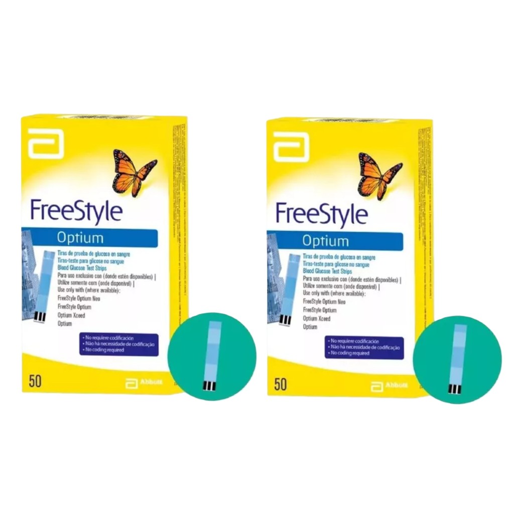 Kit 2 Tiras De Glicose Freestyle Optium Controle 50 Unidades
