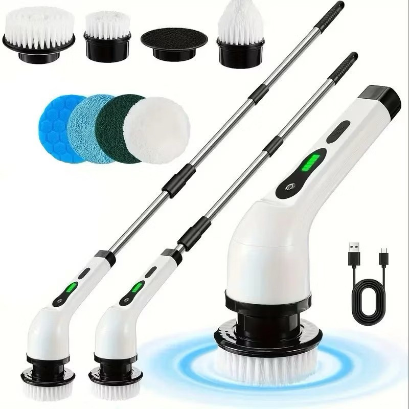 Escova De Limpeza Elétrica 7 em 1 Recarregável USB Limpador Ajustável Multiuso Banheiro e Cozinha . Og