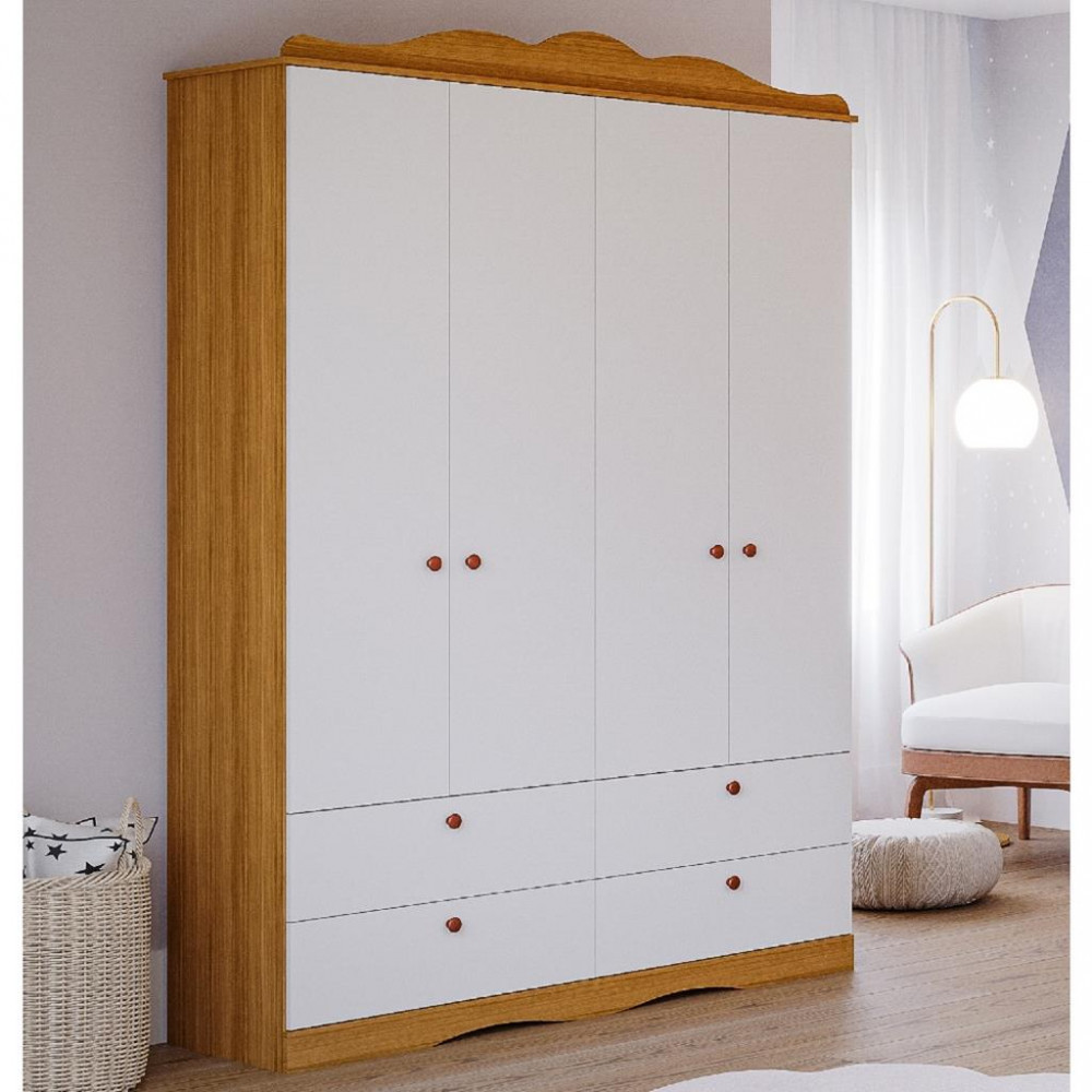 Guarda Roupa Infantil 4 Portas e 4 Gavetas Encanto Permóbili em Oferta na Shopee