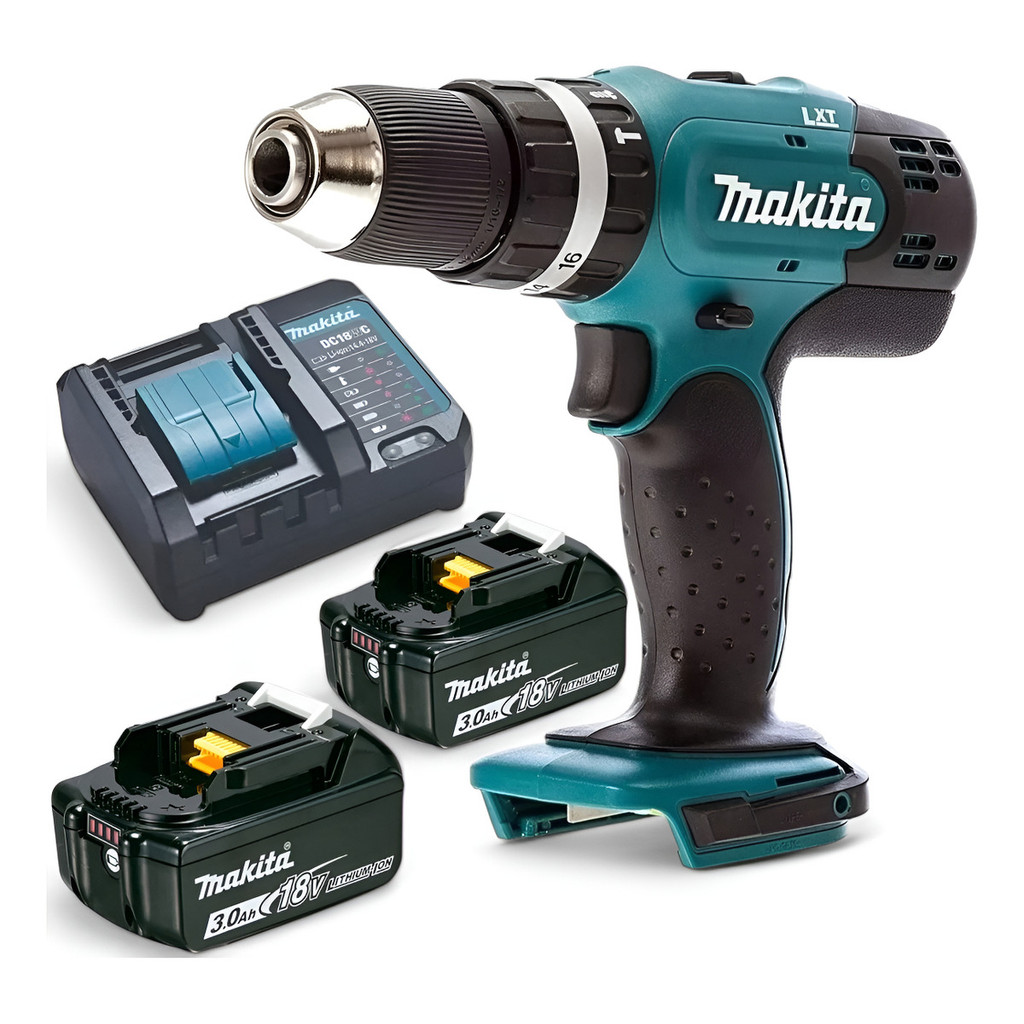 Furadeira Parafusadeira Impacto Makita Sem Fio 1/2" 13mm 18v Dhp453 Com Baterias 3Ah E Carregador