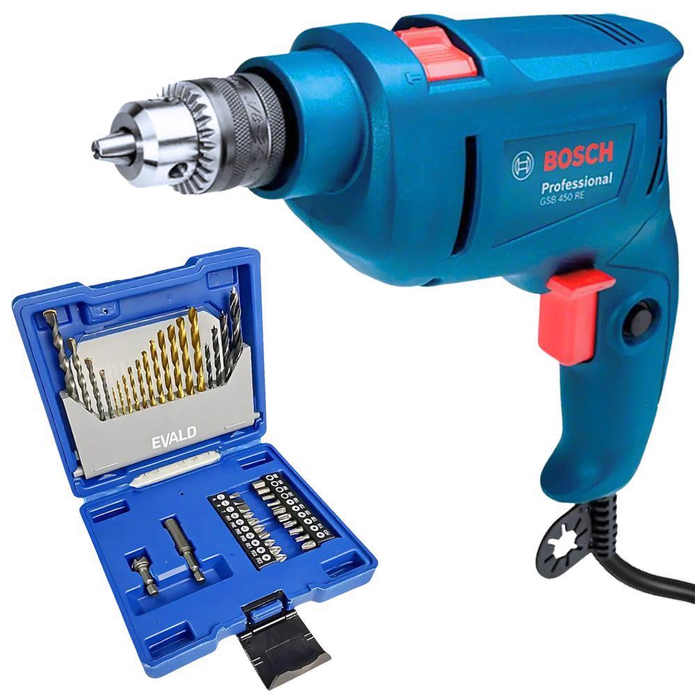 Furadeira de Impacto 3/8 POL 450W com Estojo 41 Peças Brocas e Pontas EVALD em Oferta na Shopee