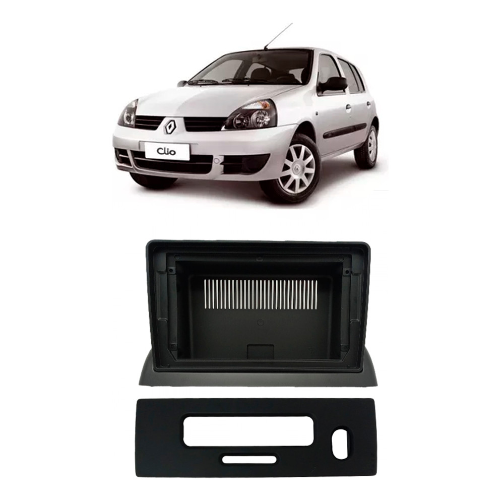 MOLDURA 2 DIN RENAULT CLIO G2 98-05 9 POL. PRETA FIAMON 5963