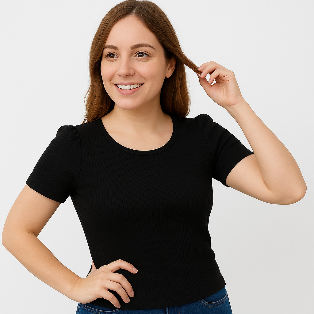 Blusa feminina lisa gola rasa manga curta princesa blogueira