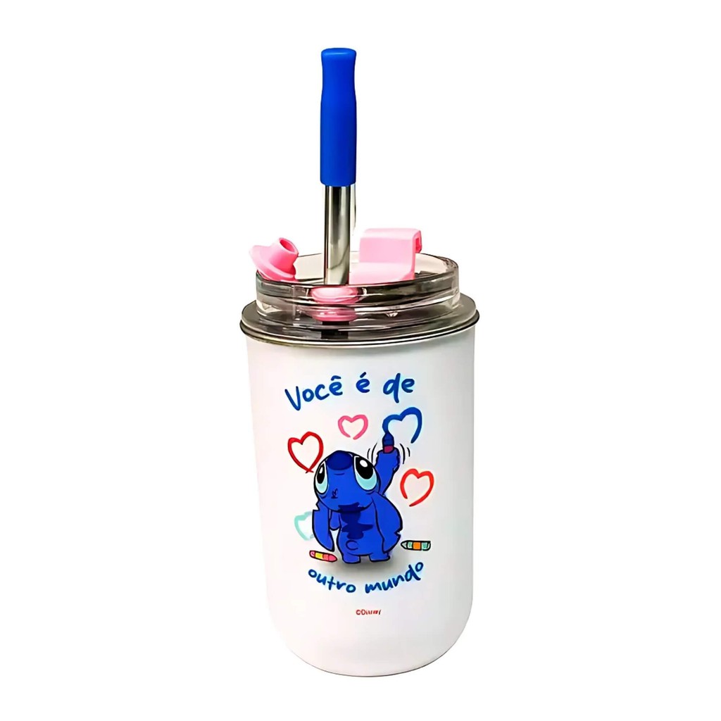 Copo Neo c/ Canudo 300ml Stitch e Angel Namorados Zona Criativa - 10026386