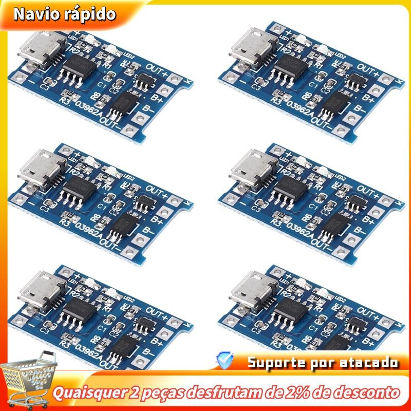 6 Peças Para Módulo De Carregamento Com Proteção De Bateria 18650 5V Micro-USB 1A Placa De Carga 18650