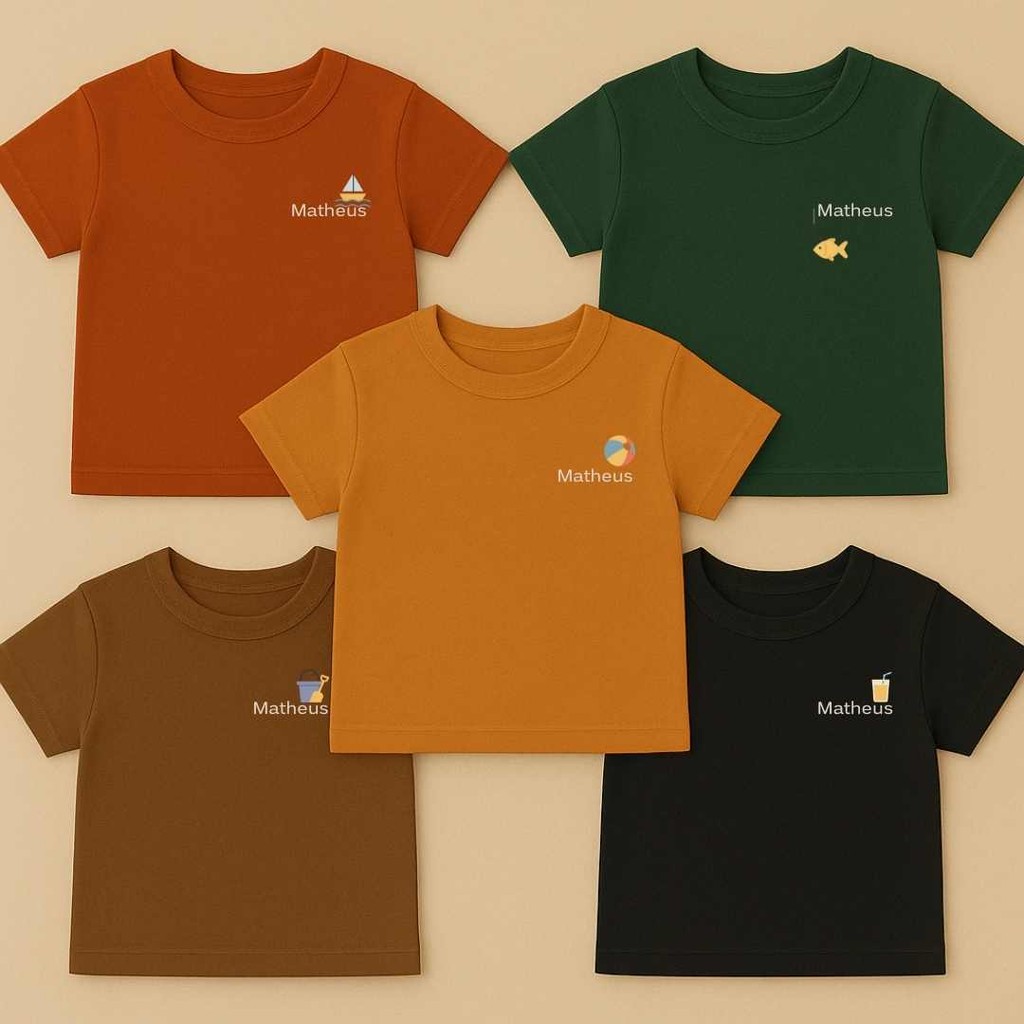 Kit 5 Pçs Semaninha Camiseta Infantil Menino Manga Curta Camiseta Escola Creche Com Nome Personalizada