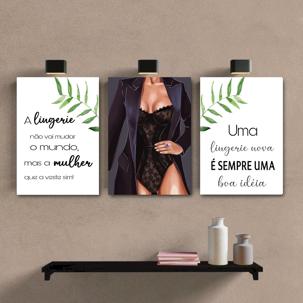 Kit 3 Quadros Decorativos Grandes Loja Lingirie Roupas Íntimas Decoração