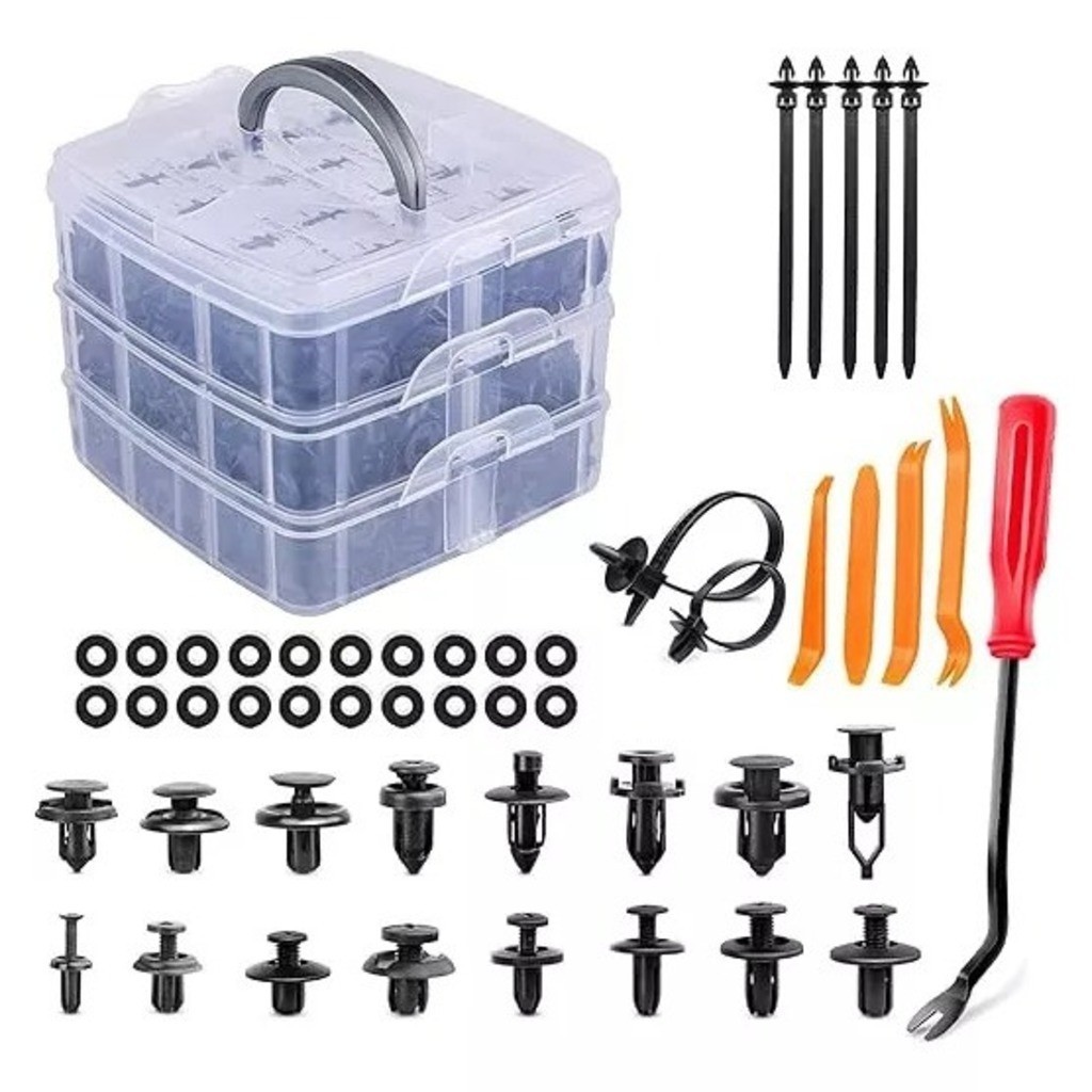 Kit 650 Presilhas Automotivas Grampos Universal com Ferramenta Removedora para Carro Oficina